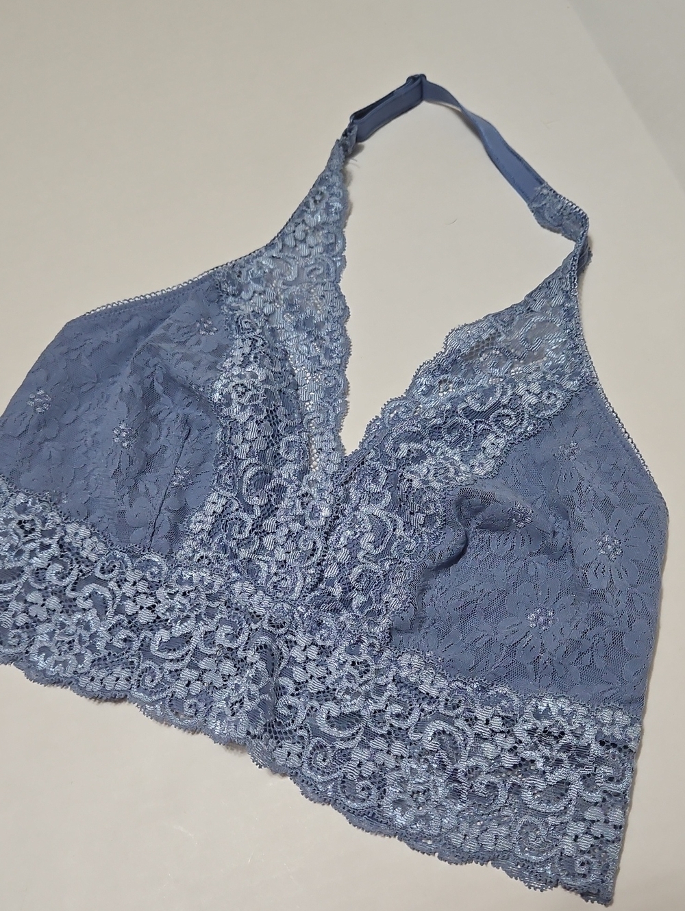 Soma Lace Halter Bralette Padless Wireless in Dusty Blue Size M